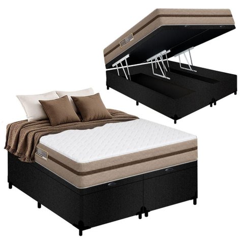 Cama Box Baú King Bipartido Suede + Colchão Molas Ensacadas Royal Sleep Bioclassic 193x203x64 Cor:
