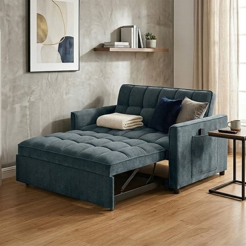 Sofá Cama Miami 2 Lugares Compacto para Apartamento com Molas Bonnel e Espuma D28 - Azul