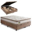 Ver imagem 1 de Cama Box com Baú Queen D33 Double Face Molas Ensacadas Branco e Bege Hellen Estofados e Colchões