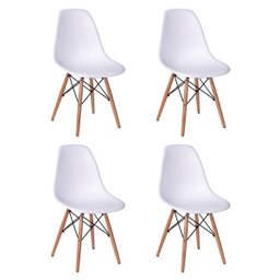 Conjunto Mesa 4 Cadeiras Brancas Eiffel 90cm Base Madeira Tampo Branco - 4
