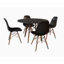 Ver imagem 2 de Jogo de Mesa 4 Cadeiras Pretas Eames Eiffel 90cm Base Madeira Tampo Preto NEW