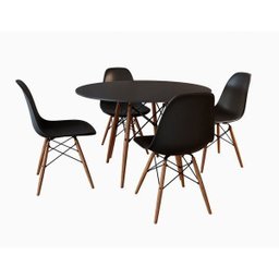 Jogo de Mesa 4 Cadeiras Pretas Eames Eiffel 90cm Base Madeira Tampo Preto NEW - 2