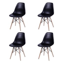 Jogo de Mesa 4 Cadeiras Pretas Eames Eiffel 90cm Base Madeira Tampo Preto NEW - 4