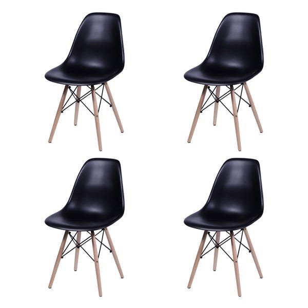 Conjunto de Mesa e 4 Cadeiras Pretas Eames Eiffel 110cm Base Madeira Tampo Preto - 4