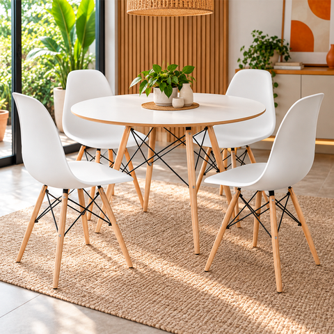 Conjunto Mesa 110cm e 4 Cadeiras Polipropileno Eiffel; Design para Cozinha e Jantar