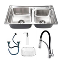 Ver imagem 1 de Kit Cuba Pia Dupla Cozinha Gourmet com Acessórios e Torneira Flexível Silicone Aço Inox Brinovar