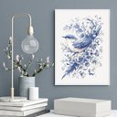 Ver imagem 2 de Quadro Arte Passarinho Floral Azul 33x24cm:moldura Preta