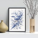 Ver imagem 1 de Quadro Arte Passarinho Floral Azul 33x24cm:moldura Preta