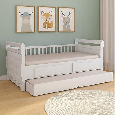 Bicama para Quarto Infantil com Capitonê 100% MDF Vicky Espresso Móveis Branco