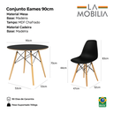 Ver imagem 2 de Conjunto de Mesa 4 Cadeiras Pretas Eames Eiffel 90cm Base Madeira Tampo Preto