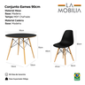 Conjunto de Mesa 4 Cadeiras Pretas Eames Eiffel 90cm Base Madeira Tampo Preto - 2
