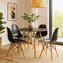 Ver imagem 1 de Conjunto de Mesa 4 Cadeiras Pretas Eames Eiffel 90cm Base Madeira Tampo Preto