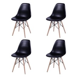 Conjunto de Mesa 4 Cadeiras Pretas Eames Eiffel 90cm Base Madeira Tampo Preto - 4