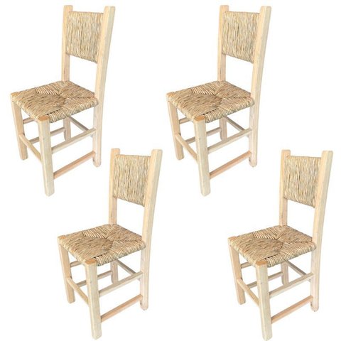 Kit 4 Cadeiras com Assento e Encosto de Palha