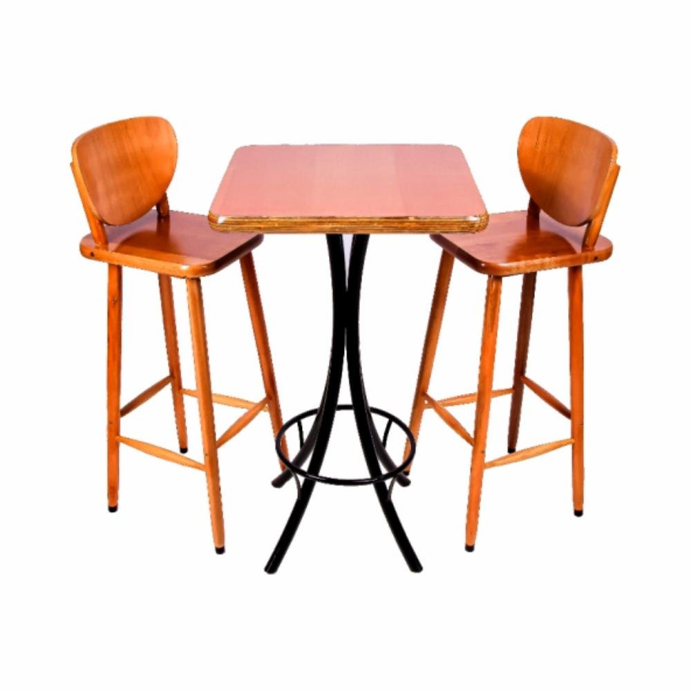 Conjunto Mesa Bistrô Alta Quadrada Mel em Madeira + 2 Banquetas - Mel