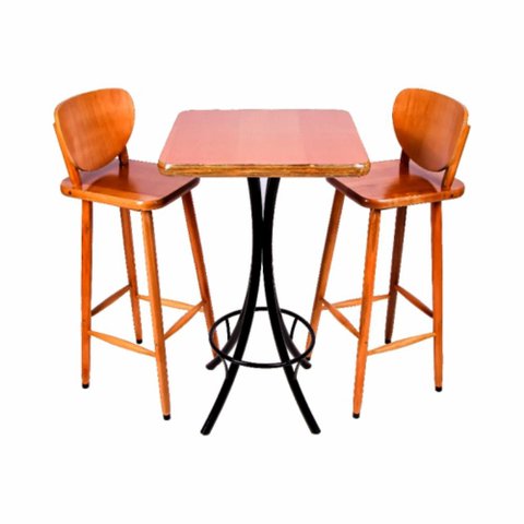Conjunto Mesa Bistrô Alta Quadrada Mel em Madeira + 2 Banquetas - Mel