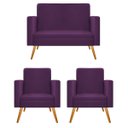 Ver imagem 1 de Kit Namoradeira e 02 Poltronas Bella Pés Palito Mel Suede Roxo - Doce Sonho Móveis