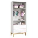 Ver imagem 4 de Jogo de Quarto Classic Guarda Roupa 2 Portas e Cômoda Branco Fosco com Pés Madeira Natural Reller
