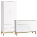 Ver imagem 1 de Jogo de Quarto Classic Guarda Roupa 2 Portas e Cômoda Branco Fosco com Pés Madeira Natural Reller