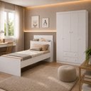 Ver imagem 3 de Jogo de Quarto Cama com Colchão Incluso e Guarda-Roupa 4 Portas 2 Gavetas Lira Multimóveis MP4839