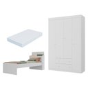 Ver imagem 1 de Jogo de Quarto Cama com Colchão Incluso e Guarda-Roupa 4 Portas 2 Gavetas Lira Multimóveis MP4839