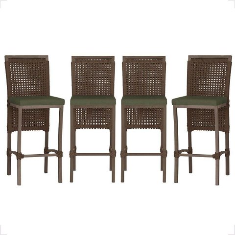 4 Banqueta em Alumínio Roma Marrom Corda Náutica Tecido 13 Marrom