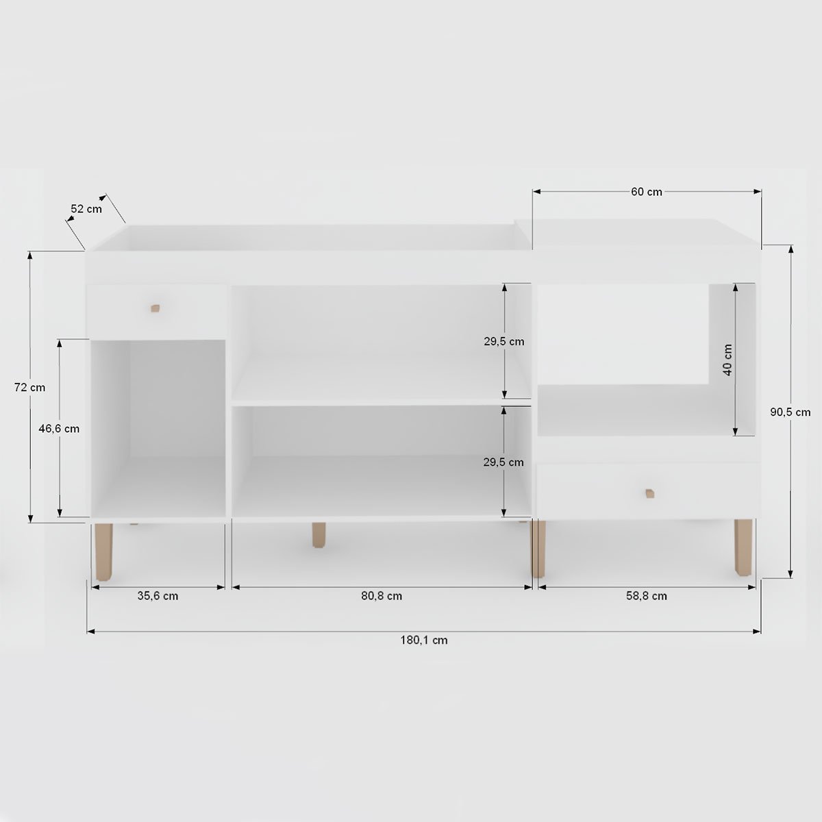 Balcão de Cozinha para Pia 3 Portas 2 Gavetas Espaço para Forno e Cooktop Itália Branco - Panorama M - 4