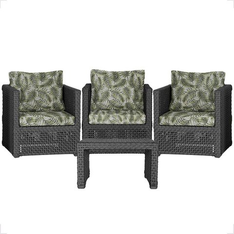 Mesa Centro e 3 Poltronas Madri Corda Náutica Estofado 5 Trama Original