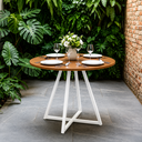 Ver imagem 1 de Mesa de Sala e Jantar Paris Modelo Industrial Moderno Tampo Redondo Canela com Base de Ferro Branco