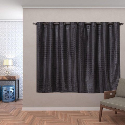 Cortina Blackout Pvc com Tecido Voil Xadrez 2,80 M X 1,60 M - Preto
