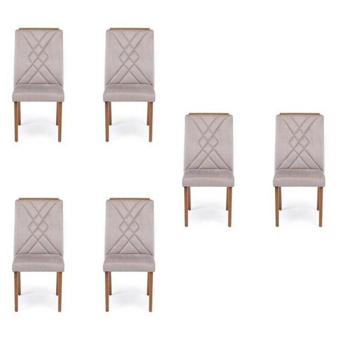 Kit 6 Cadeiras para Sala de Jantar com Pés em Madeira Maciça Megan Bege/Marrom/Cinza