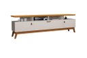 Ver imagem 3 de Rack ABS 1.80m Estilo Retrô Com Pés em Madeira e Puxadores em Couro Para TV Até 70'' 3 Portas Cor Of