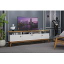 Ver imagem 1 de Rack ABS 1.80m Estilo Retrô Com Pés em Madeira e Puxadores em Couro Para TV Até 70'' 3 Portas Cor Of