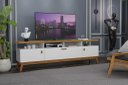 Ver imagem 1 de Rack ABS 1.80m Estilo Retrô Com Pés em Madeira e Puxadores em Couro Para TV Até 70'' 3 Portas Cor Of