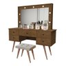 PENTEADEIRA CAMARIM CASTANHO COM LUZES E BANQUETA PÉS EM MADEIRA - Marrom-escuro - 1