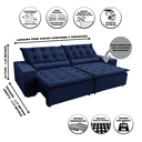 Ver imagem 3 de Sofá Elegance Retratil e Reclinavel 2,32 Mts Veludo Azul