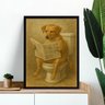 Quadro Cão Caramelo no Banheiro Lendo Jornal 24x18cm - com Vidro:moldura Branca - 2