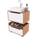 Ver imagem 1 de Kit Balcão e Gabinete de Banheiro com Cuba 1 Porta 1 Gaveta Amêndoa/branco