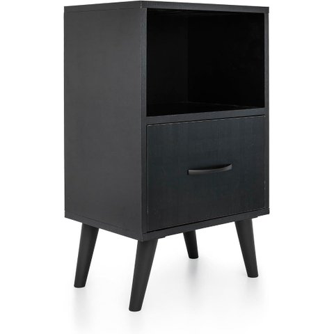 Mesa de Cabeceira Preta com Gaveta e Nicho 66cm Design Moderno e Funcional