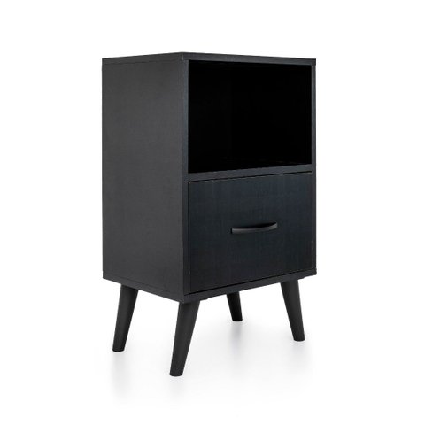 Mesa de Cabeceira Preta com Gaveta e Nicho 66cm Design Moderno e Funcional
