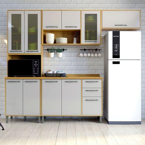 Cozinha Compacta 4 Peças Detalhe Vidro Áustria Valdemóveis Cinamomo/off White