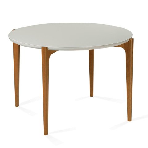 Mesa de Jantar Luara Universum Redonda 110 cm Tampo Vidro Branco Base Amêndoa