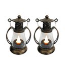 Ver imagem 1 de Jogo 2 Mini Lamparinas Led Decorativa Ouro Envelhecido 11cm Vela Artificial Branco Quente com Alça