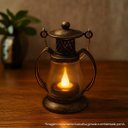 Ver imagem 2 de Jogo 2 Mini Lamparinas Led Decorativa Ouro Envelhecido 11cm Vela Artificial Branco Quente com Alça