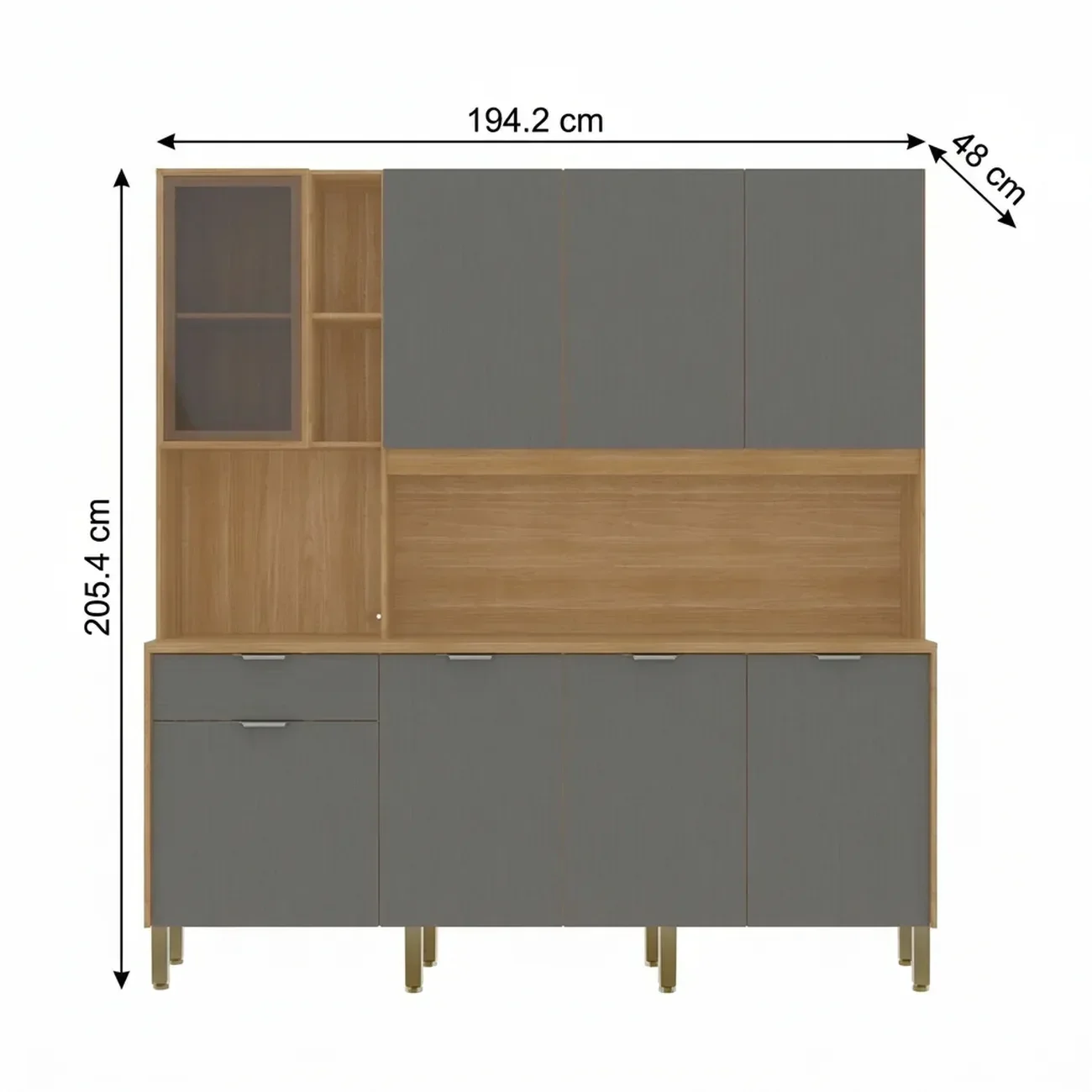 Ver imagem 3 de Cozinha Compacta 8 Portas 1 Gaveta 194,2 cm Nature Cinza Freijó/Gris Cinza