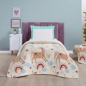 Coberdrom Cobertor Fantasy Solteiro Infantiil Sherpa Manta Toque Lã de Carneiro - Unicórnio