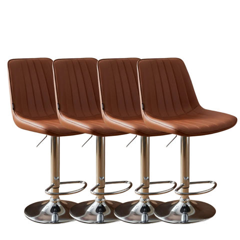 Kit 4 Banqueta Bar Concha Ajustável em Couro Ecológico Design Moderno Base Cromada Marrom