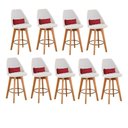 Ver imagem 1 de Kit 09 Banquetas Linho Bege E Almofada Sintético Vermelho