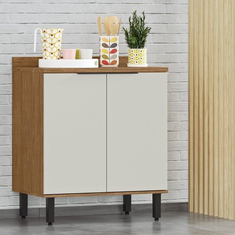Modulo de Cozinha Balcão de Pia 80cm 2 Portas Freijó/off White