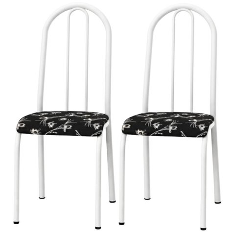 Kit 02 Cadeiras Tubular America 056 Branco Assento Preto Flor Artef